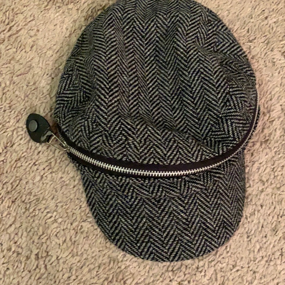 Black and grey hipster tweed hat and cap with zipper